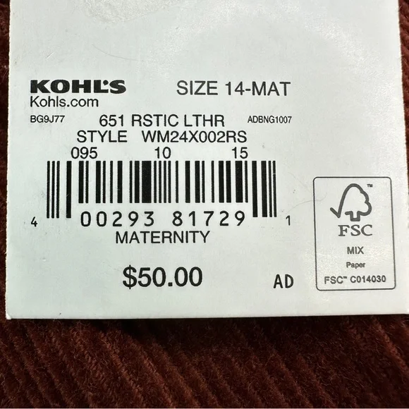 NWT Maternity Size 14 Brown Corduroy Ankle Pants with Belly Panel by Sonoma - Picture 6 of 11